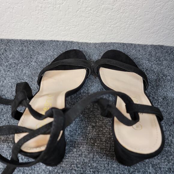 Ankle Wrap Heels Womens Size 8 Black Faux Suede Strappy Block Sandals Allegra K - Picture 8 of 10